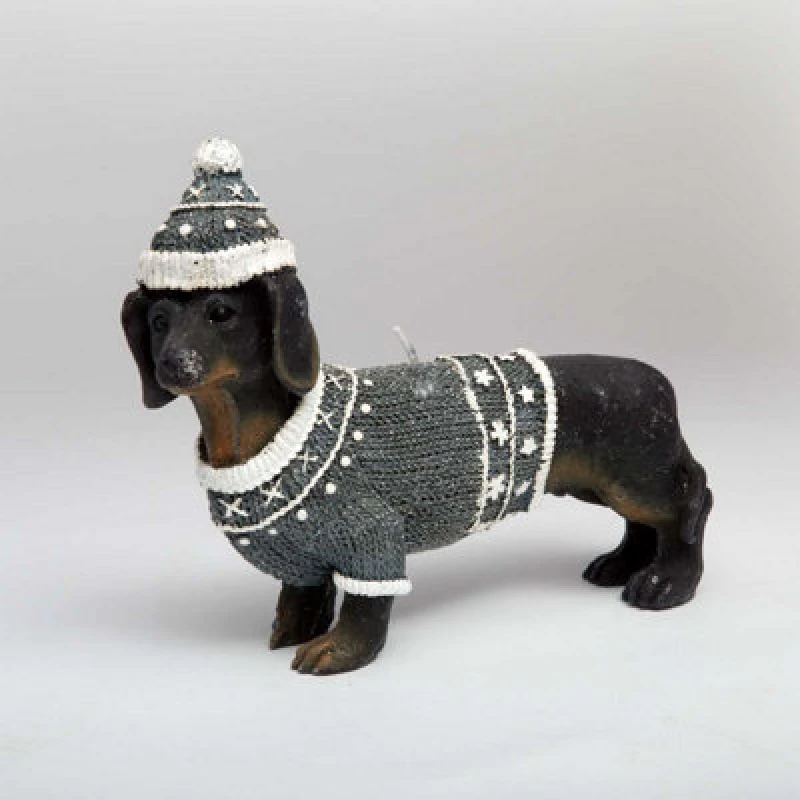 Image of Shatchi 20x14cm Dachshund Wiener Figurine Room Aesthetic Cute Dog Shaped Decorative Candle Gifts for Animal Lover, Wax, Black Grey