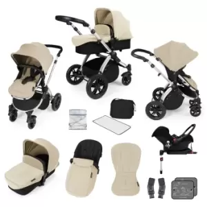 image of ickle bubba Stomp V3 Silver All-in-One Travel System With ISOFIX Base - Sand / Black