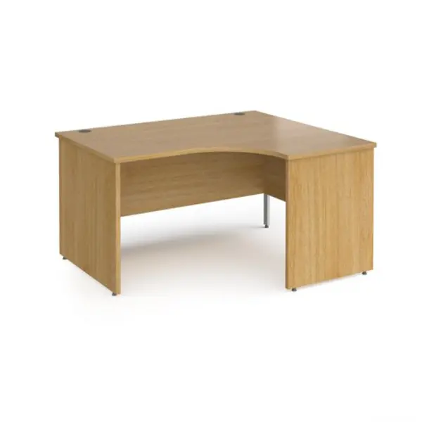 Image of Contract 25 Office Desk Right Hand Corner Desk 1400mm Oak Top With Silver Frame 800mm Depth Contract 25 Oak CP14ER-S-O