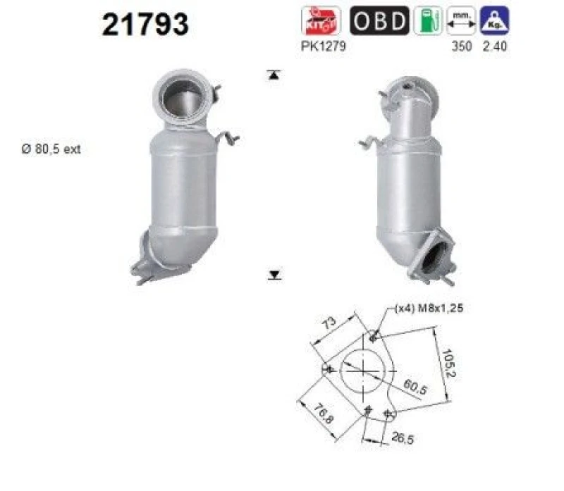 Image of AS Catalytic converter AS 21793