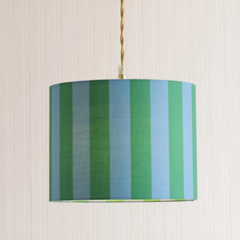 Image of ValueLights ValueLights Callie Colour Clash Blue and Green Stripe Drum Lamp Shade with Bulb Size: Small Multi Small Unisex 5059406065521