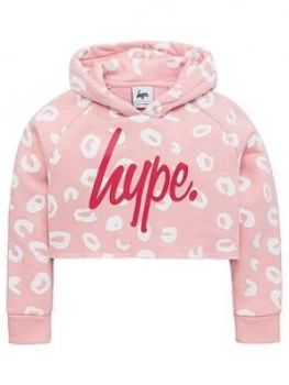 image of Hype Girls Leopard Cropped Overhead Hoodie - Pink