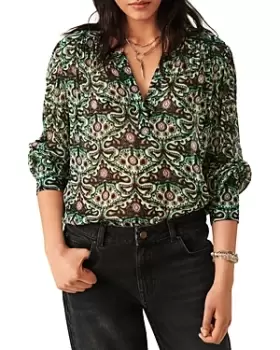 image of ba & sh Fel Printed Split Neck Blouse