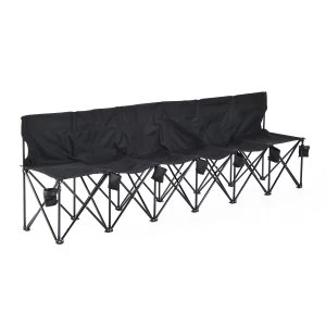 Image of Outsunny 6 Seater Folding Sports Bench Outdoor Picnic Camping Portable Spectator Chair Steel Frame w/Cup Holder & Carry Bag - Black