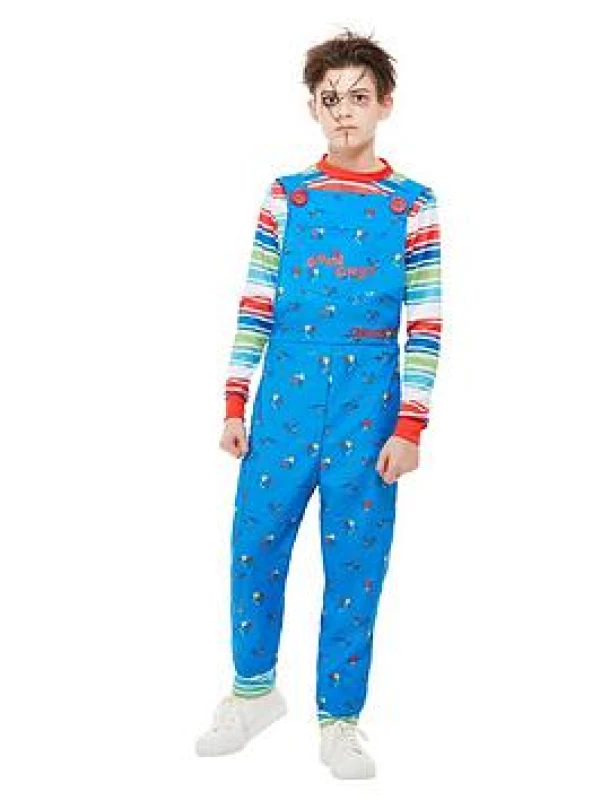 Image of Smiffys Chucky Costume, Blue, Dungarees & Top Blue unisex