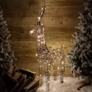 image of 1m (53") Brown Outdoor Standing Wicker Reindeer Decoration With LED Lights