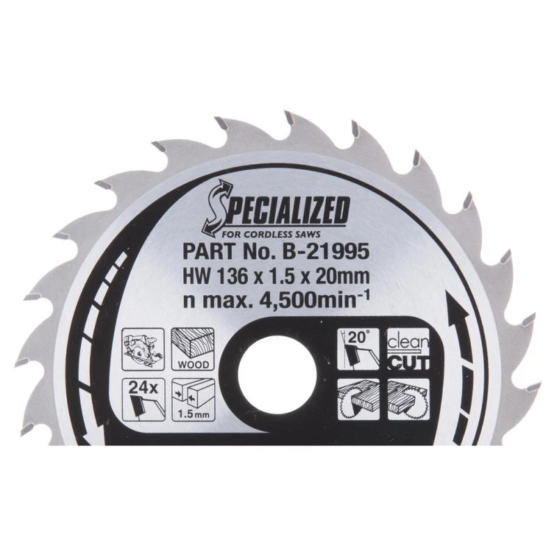 Image of Makita SPECIALIZED Cordless Circular Saw Blade for Wood Cutting B-21995 Diameter: 136mm