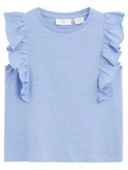 image of Mango Girls Frill Detail Sleevelss Tshirt - Blue