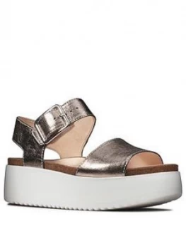 Image of Clarks Botanic Strap Leather Wedge Sandal - Stone