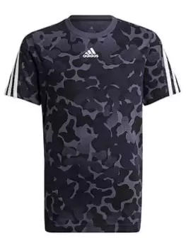 image of adidas Future Icons Junior Boys 3 Stripe Gradient T-Shirt - Dark Blue, Dark Blue, Size 7-8 Years