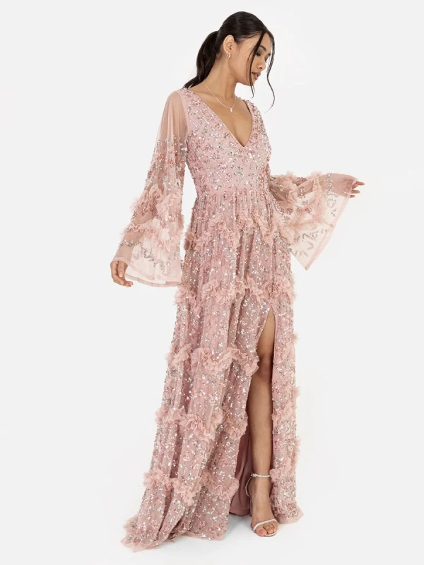 Image of Maya Deluxe Womens Fully Embellished Maxi Dress in Light Pink Size: 8 Light Pink Female 8