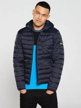 Image of Barbour International Ouston Hooded Quilted Coat - Navy