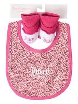 image of Juicy Couture Baby Girls Bib And Booties Set - Dark Pink