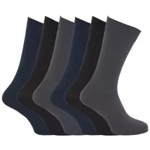 Image of Mens 100% Cotton Ribbed Classic Socks (Pack Of 6) (UK Shoe 6-11, EUR 39-45) (Black/Grey/Navy)