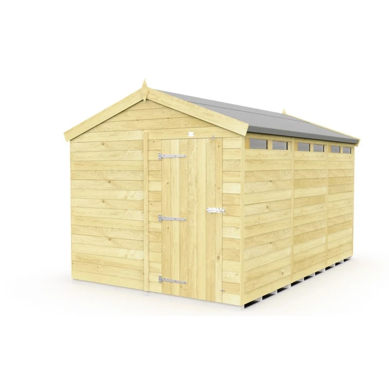 Image of Buttercup Farm 8 x 12 Feet Apex Security Shed - Single Door - L358 x W231 x H217cm in Brown Brown Unisex