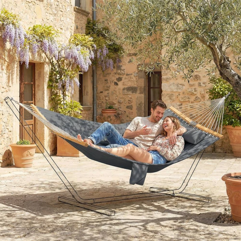 Image of OUTSUNNY Double Hammock 2-Person Padded Swing Bed Grey Grey Unisex
