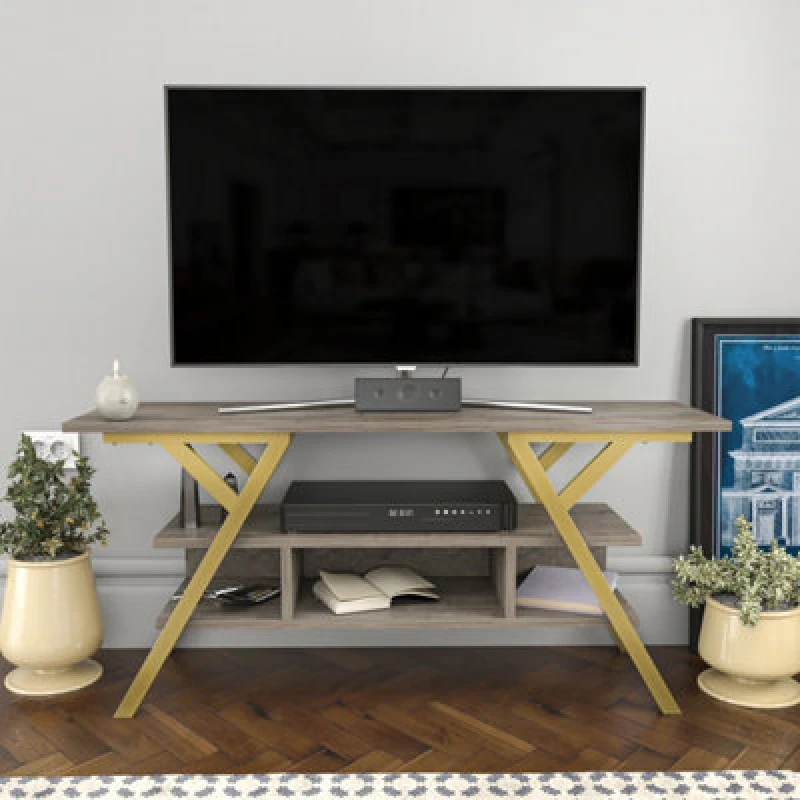 Image of Decorotika Minerva TV Stand TV Unit For Tv's Up To 55" Gold Wenge