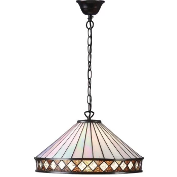 Image of Interiors 1900 Lighting - Interiors Fargo - 1 Light Large Ceiling Pendant Dark Bronze, Tiffany glass, E27