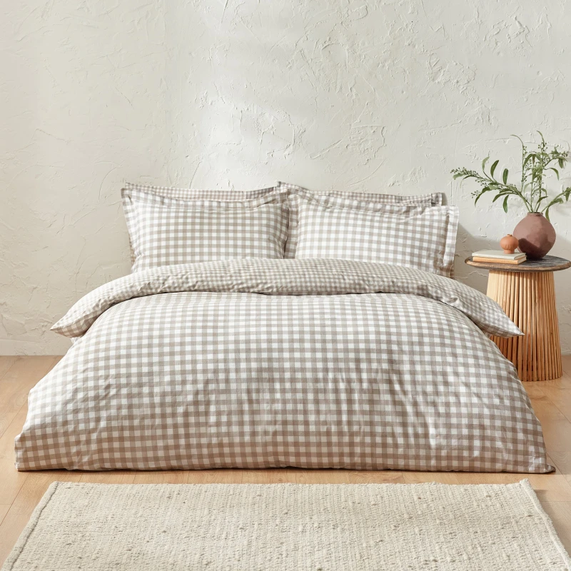 Image of Yard Yard Barton Cotton Check Biscuit Bedding Set - Single