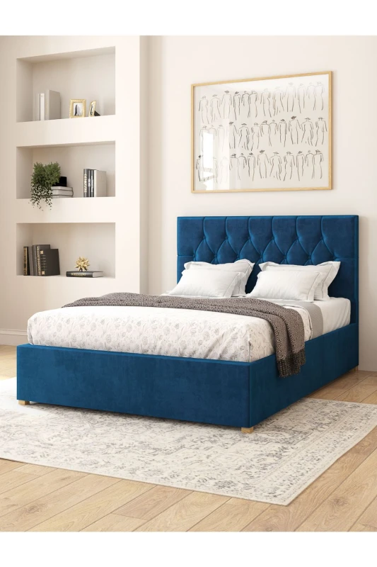 Image of Aspire Aspire Olivier Electric Adjustable Bed Upholstered in Plush Velvet Fabric with Pocket Sprung Mattress UK Made in Navy Size: Single Navy Singl