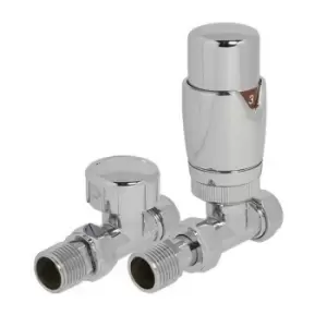 image of Bathstore Chrome Straight Thermostatic Radiator Valve & Lockshield Set