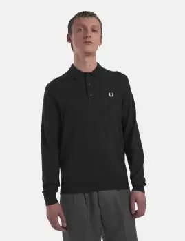 Image of Fred Perry Long Sleeve Knitted Shirt - Night Green