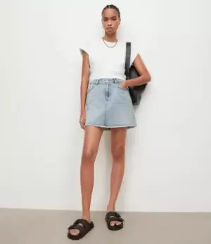 Image of AllSaints Womens Lana Denim Mini Skirt, Light Indigo, Size: 8