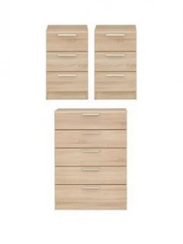 image of Waterford Ready Assembled 3 Piece Package - Chest Of 5 Drawers And 2 Bedside Chests