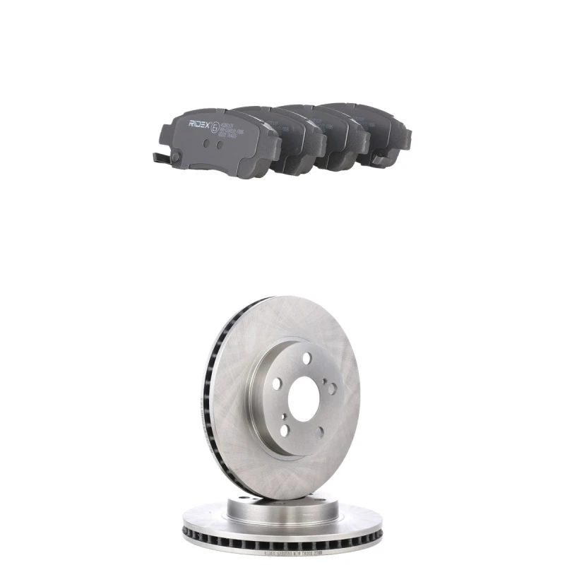Image of RIDEX 3405B3217 Brake disc and pads set Front Axle, Brake Disc Type: internally vented, with acoustic wear warning Brake Set,disc brakes (3405)