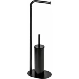 image of Aspen Freestanding Black Toilet Roll Holder & Brush Combo - Black