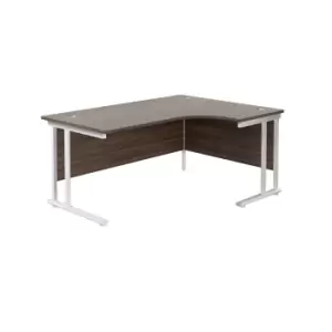 Image of Twin Upright Dark Walnut Right Handed Radial Desk - 1800mm x 1200mm - White Frame