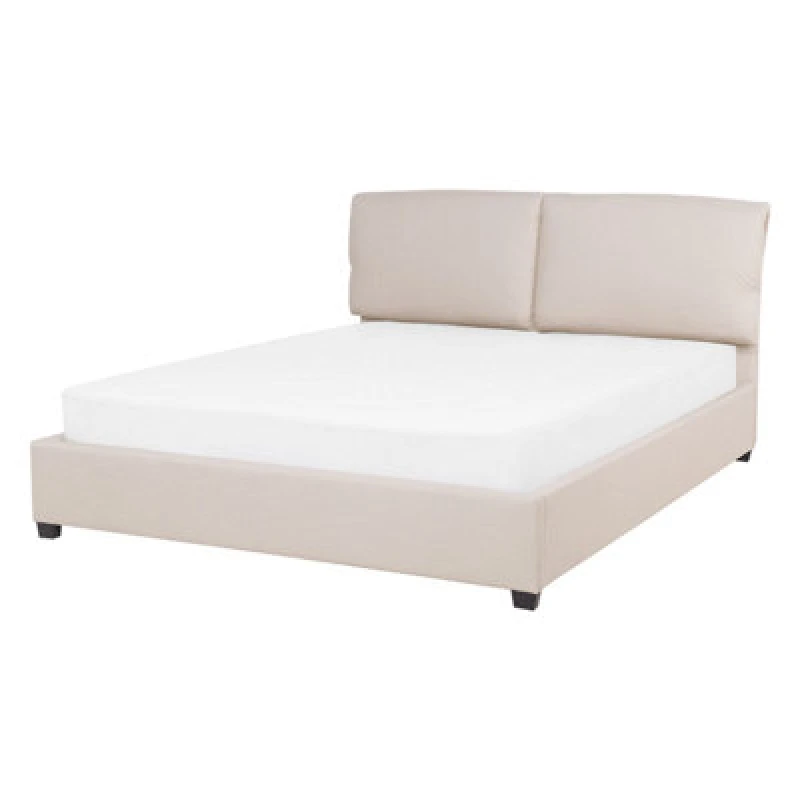 Image of Beliani Bed Fabric Belfort 140 X 200 Cm (Eu Double) Light Beige