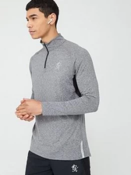 image of Gym King Sport Race 1/4 Zip Funnel Neck Top - Grey Marl