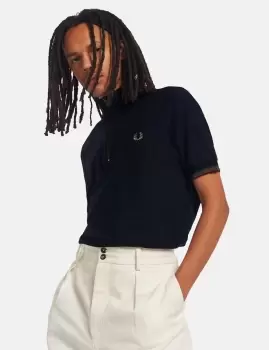 Image of Fred Perry Funnel Neck Polo Shirt - Navy Blue