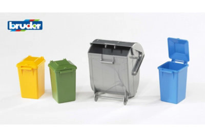 Image of Bruder Accessories Garbage Can Set (3 Small, 1 Large) Municipal & Yard Play Accessory Set