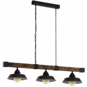Image of Hanging Ceiling Pendant Light Black & Rustic Wood 3 Bulb Kitchen Island Dining