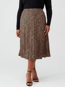 Image of Oasis Curve Animal Print Pleated Skirt - Multi Natural, Size Xxl, Women
