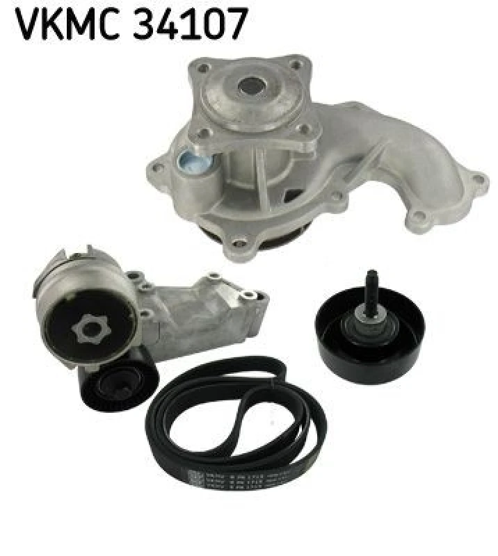 Image of SKF Water Pump + V-Ribbed Belt Kit SKF VKMC 34107