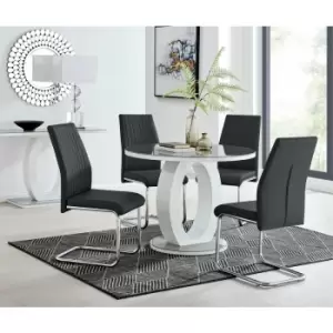 Image of Giovani Grey White High Gloss And Glass 100cm Round Dining Table And 4 Black Lorenzo Chairs Set - Black