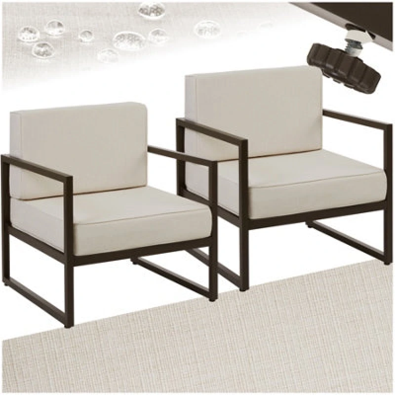 Image of Tectake Garden Chair Comosa - XXL Padding, Water-Repellent Covers, Steel Frame - Brown/beige - Set Of 2