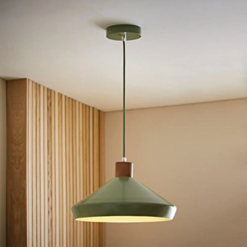 Image of ValueLights ValueLights Parker Gloss with Walnut Wood Dome Adjustable Ceiling Pendant Light in Pale Green Pale Green One Size Unisex 5016529273073