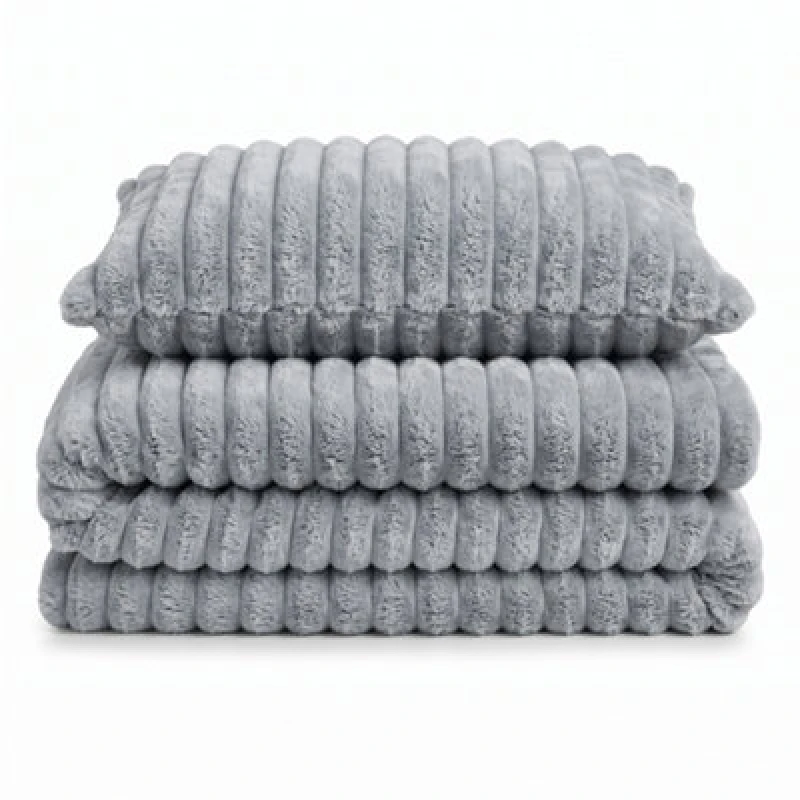 Image of Velosso Silver Jumbo Cord Faux Rabbit Fur Duvet Cover And Pillowcase Set King
