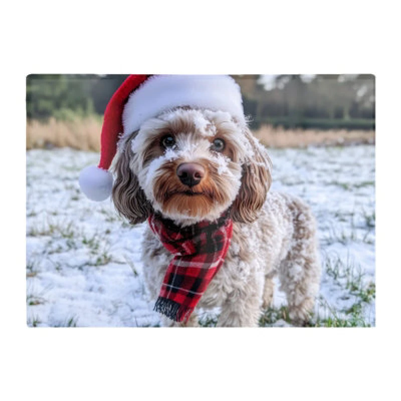 Image of Warren Reed Designer Snowy Christmas Cockapoo Glass Chopping Board