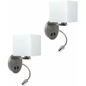 image of Square Shade Hotel Wall Lights Reading Light USB Twin Pack - No Bulb