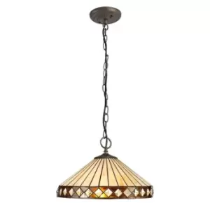 Image of 3 Light Downlighter Ceiling Pendant E27 With 40cm Tiffany Shade, Amber, Crystal, Aged Antique Brass - Luminosa Lighting