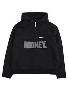 Image of Money Boys Mesh Detail Fleece Lined Windbreaker - Black, Size Age: 8-9 Years