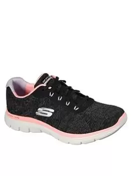 image of Skechers Flex Appeal 4.0 Wide Fit Trainers, Black, Size 4, Women