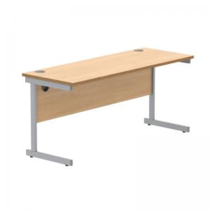 Image of Astin Rectangular Single Upright Cantilever Desk 1600x600x730mm Norwegian Beech/Silver KF824268