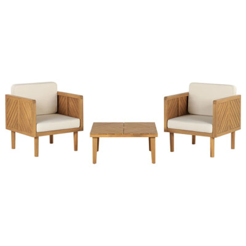 Image of Beliani Bistro Set With Cushions Baratti Acacia Wood Brown