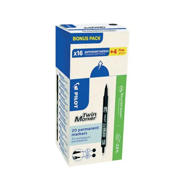 Image of Pilot Pilot Twin Marker Permanent Marker Bullet/Chisel Tip Black Bonus Pack (Pack of 20) 3131910424789 3131910424789